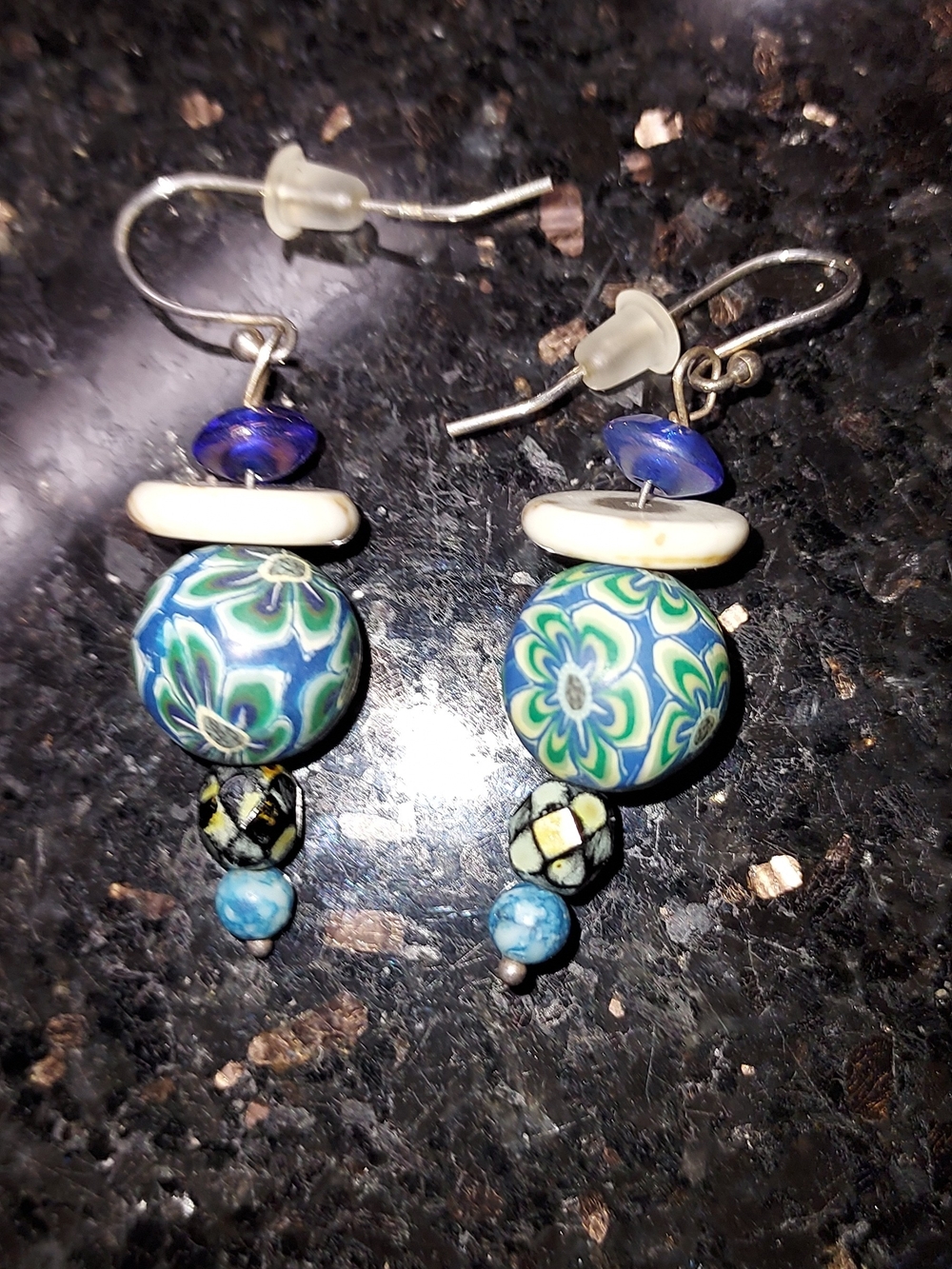 Handmade Blue & Green Floral Dangle Earrings